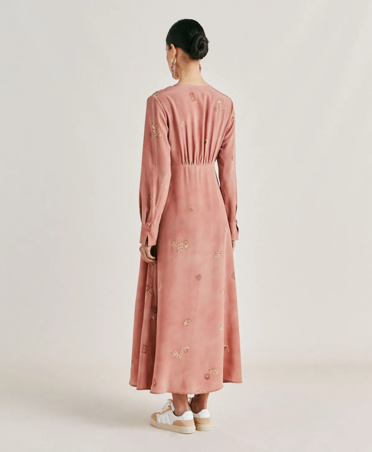 Robe Cala Junco En Crepe De Chine - Rose Multicolore
