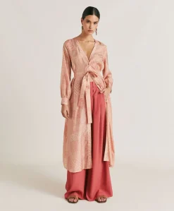 Robe California En Haboutai De Soie - Creme/Corail