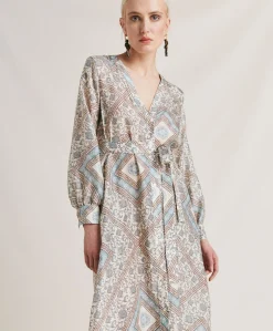 Robe California En Haboutai De Soie - Creme/Poussiereux