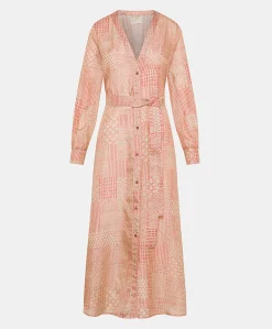 Robe California En Haboutai De Soie - Creme/Corail