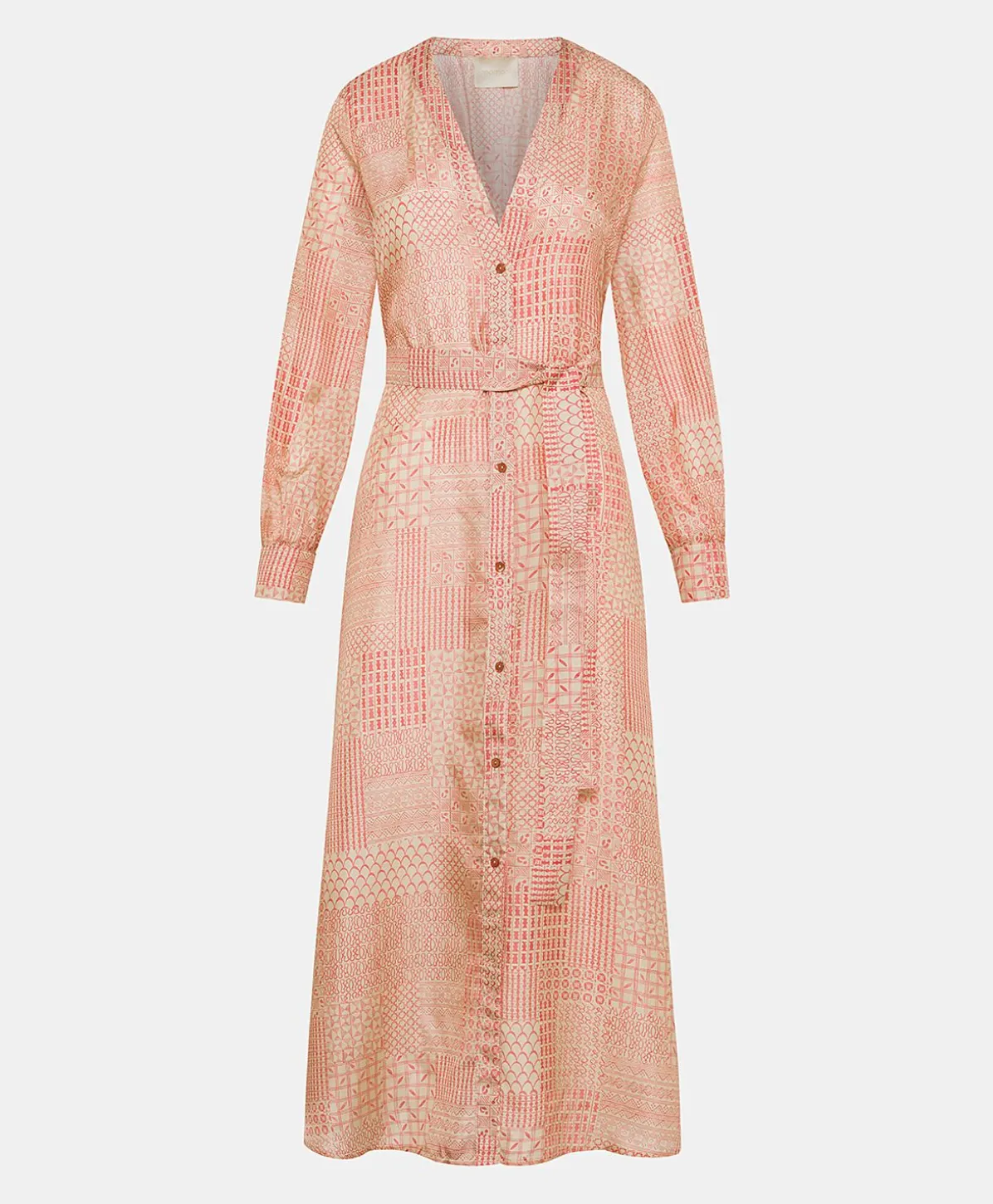 Robe California En Haboutai De Soie - Creme/Corail