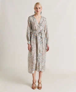 Robe California En Haboutai De Soie - Creme/Poussiereux
