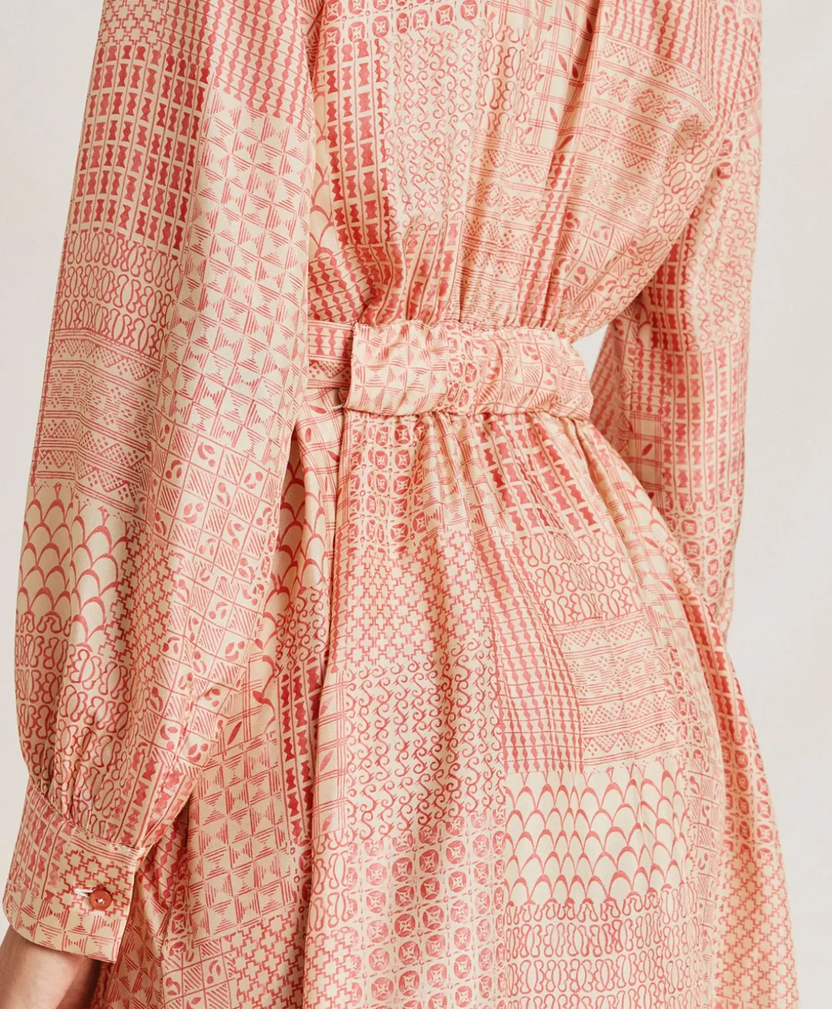 Robe California En Haboutai De Soie - Creme/Corail