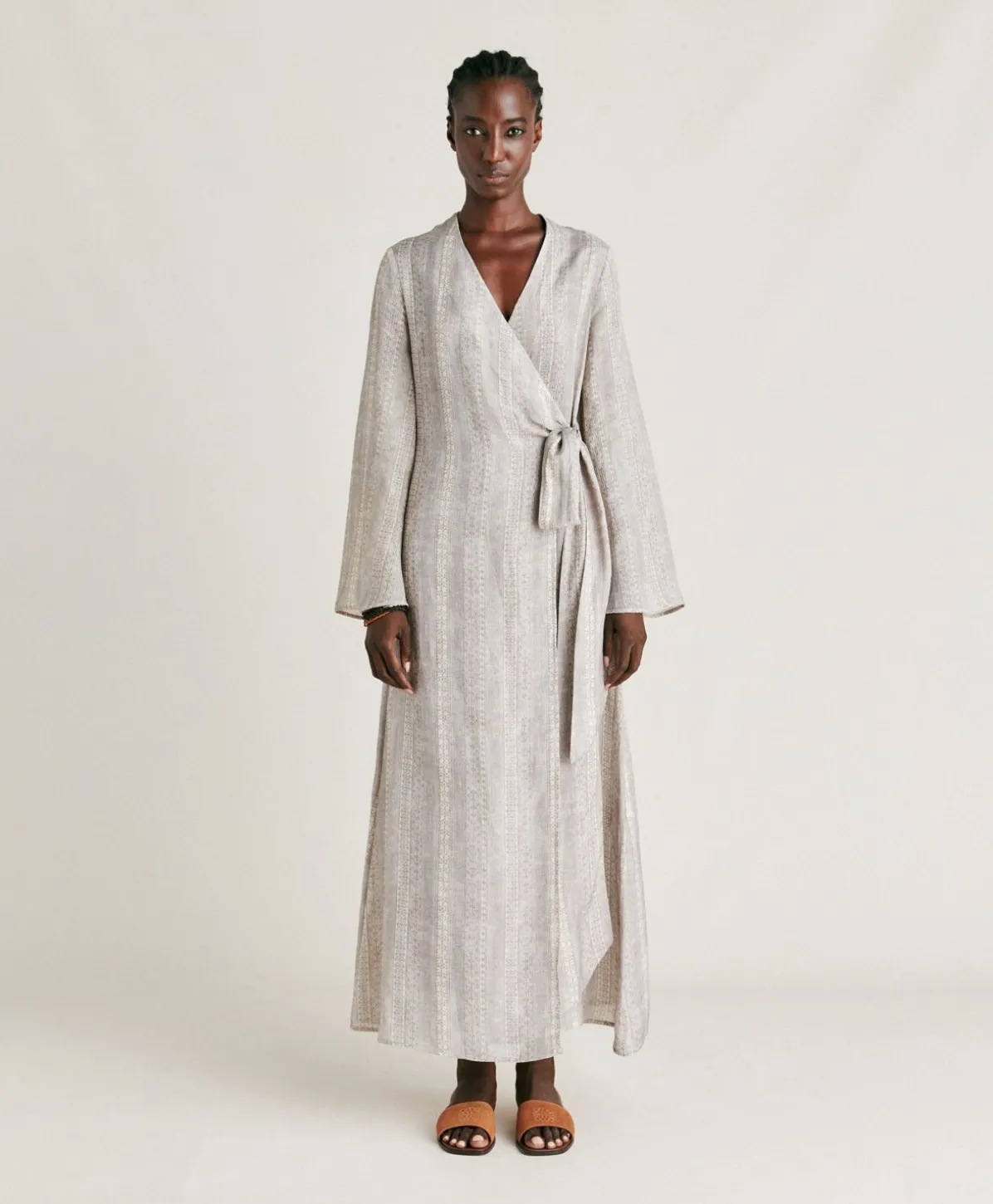 Robe Caterina En Lin Viscose - Creme/Perle