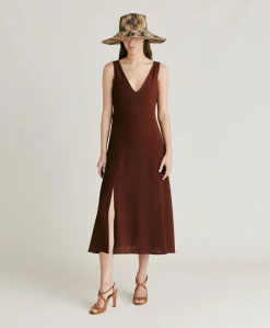 Robe Chumba En Acetate De Soie - Chocolat