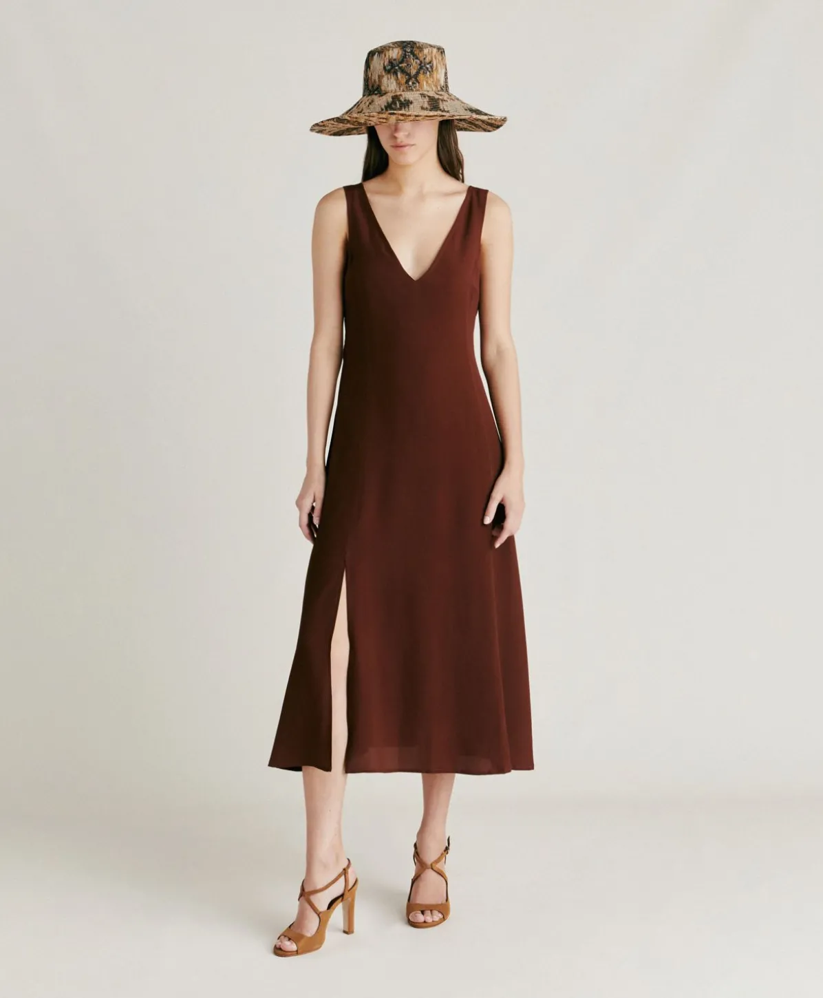Robe Chumba En Acetate De Soie - Chocolat