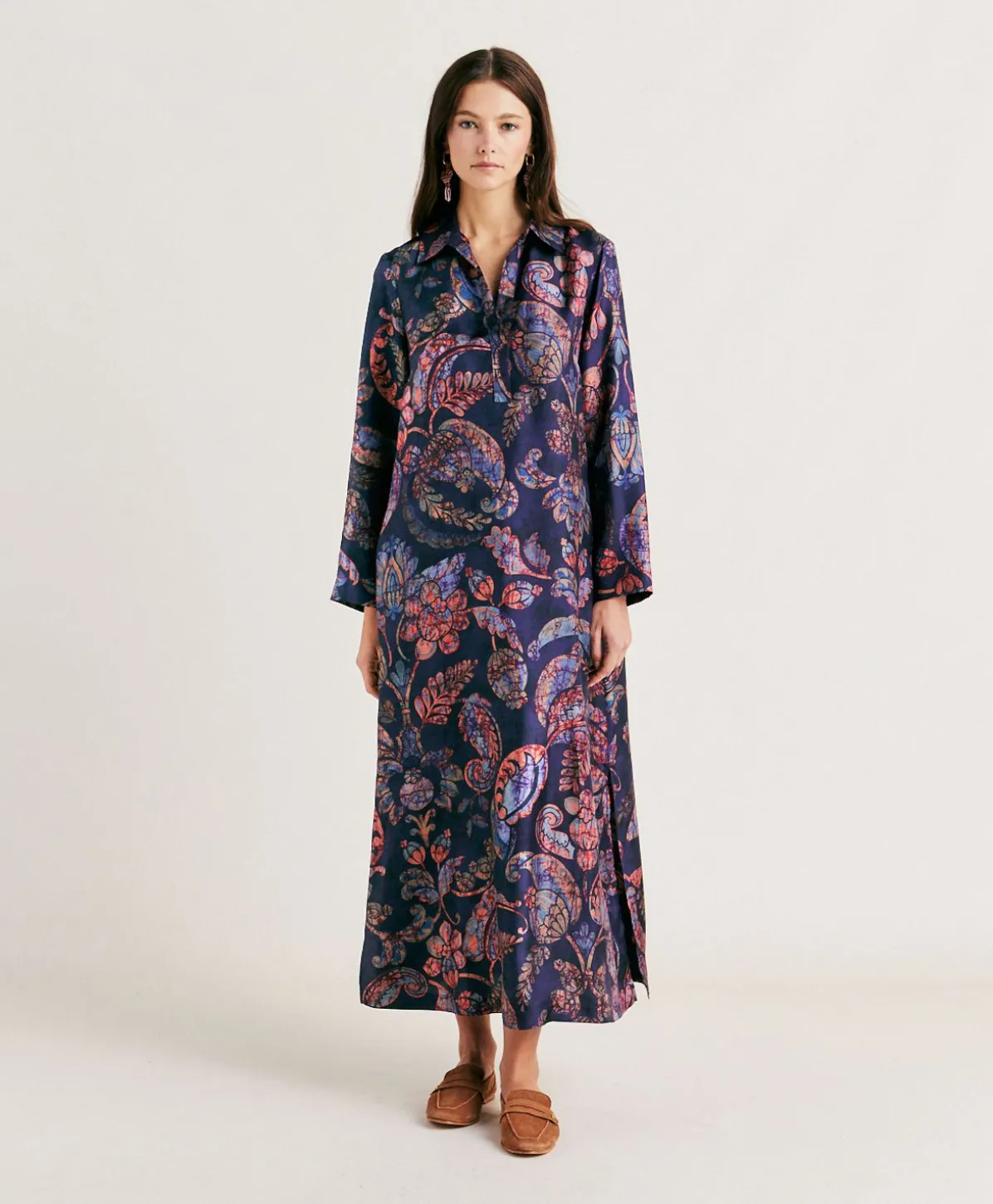 Robe En Serge De Soie Aligusta - Bleu Nuit Multicolore