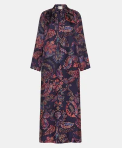 Robe En Serge De Soie Aligusta - Bleu Nuit Multicolore
