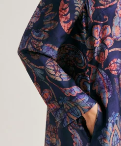Robe En Serge De Soie Aligusta - Bleu Nuit Multicolore