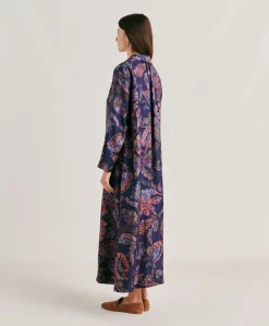 Robe En Serge De Soie Aligusta - Bleu Nuit Multicolore