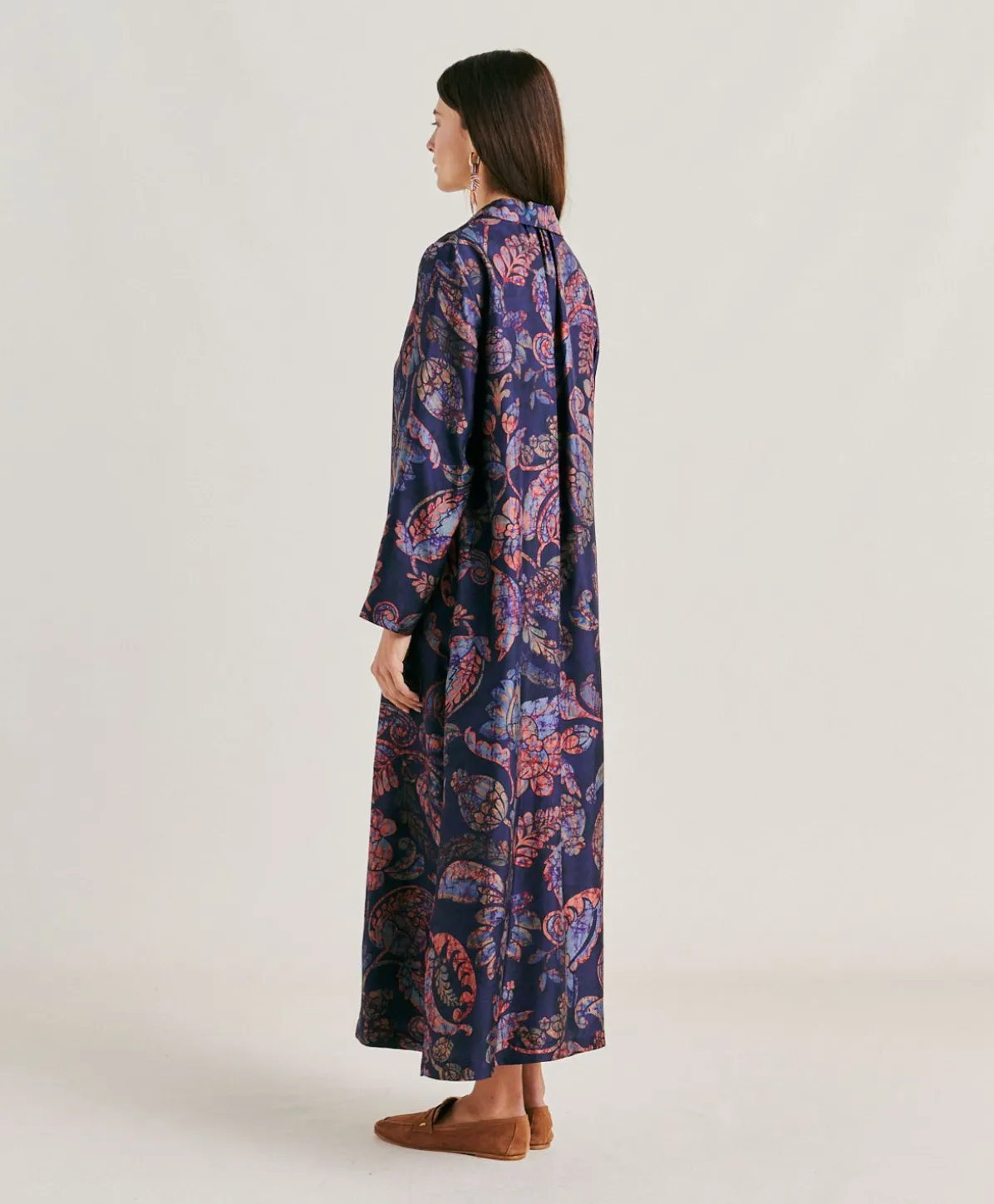Robe En Serge De Soie Aligusta - Bleu Nuit Multicolore