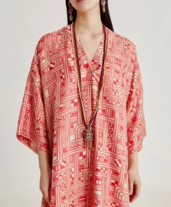 Robe Faro En Serge De Soie - Beige/ Corail