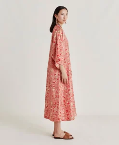 Robe Faro En Serge De Soie - Beige/ Corail