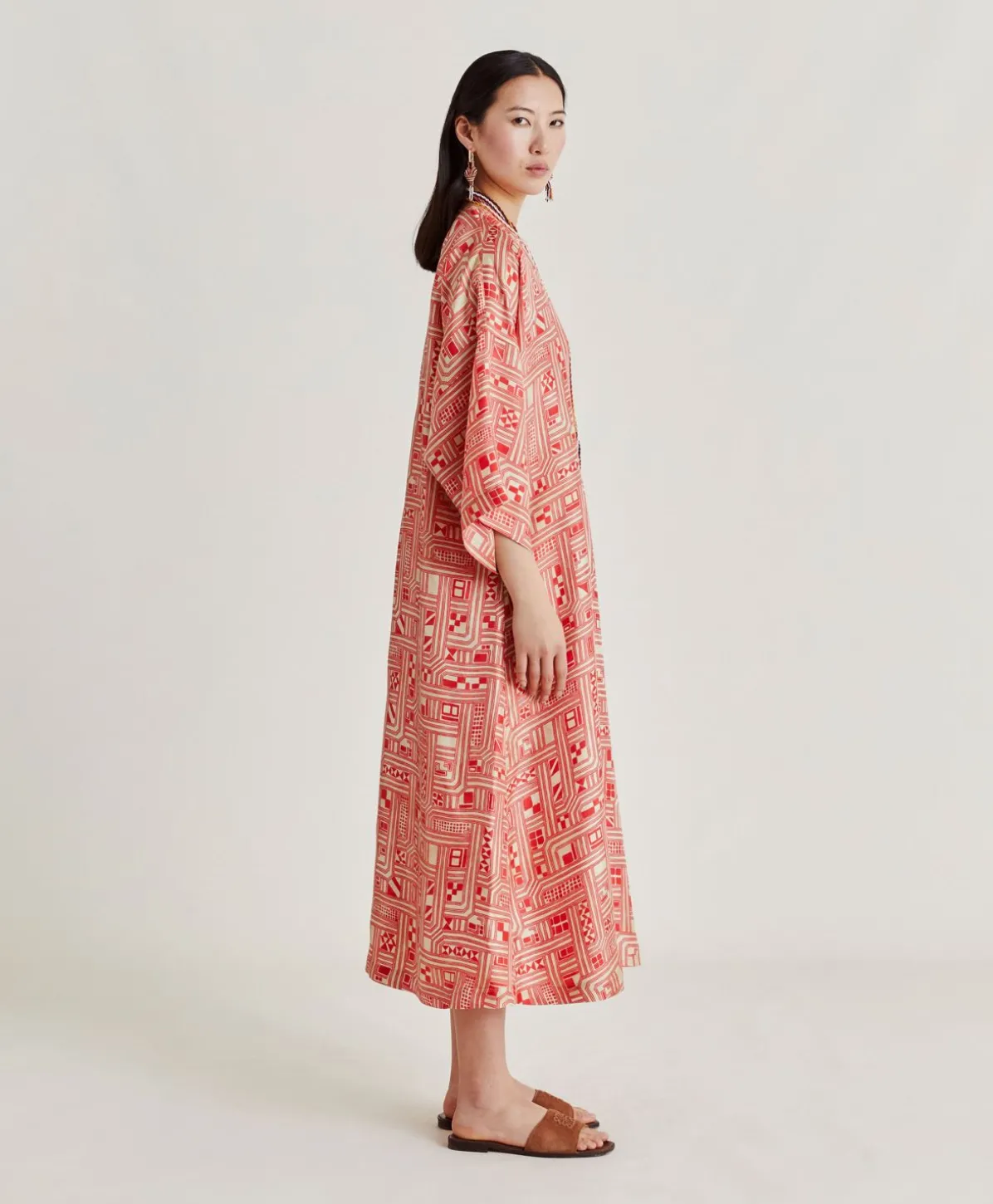 Robe Faro En Serge De Soie - Beige/ Corail