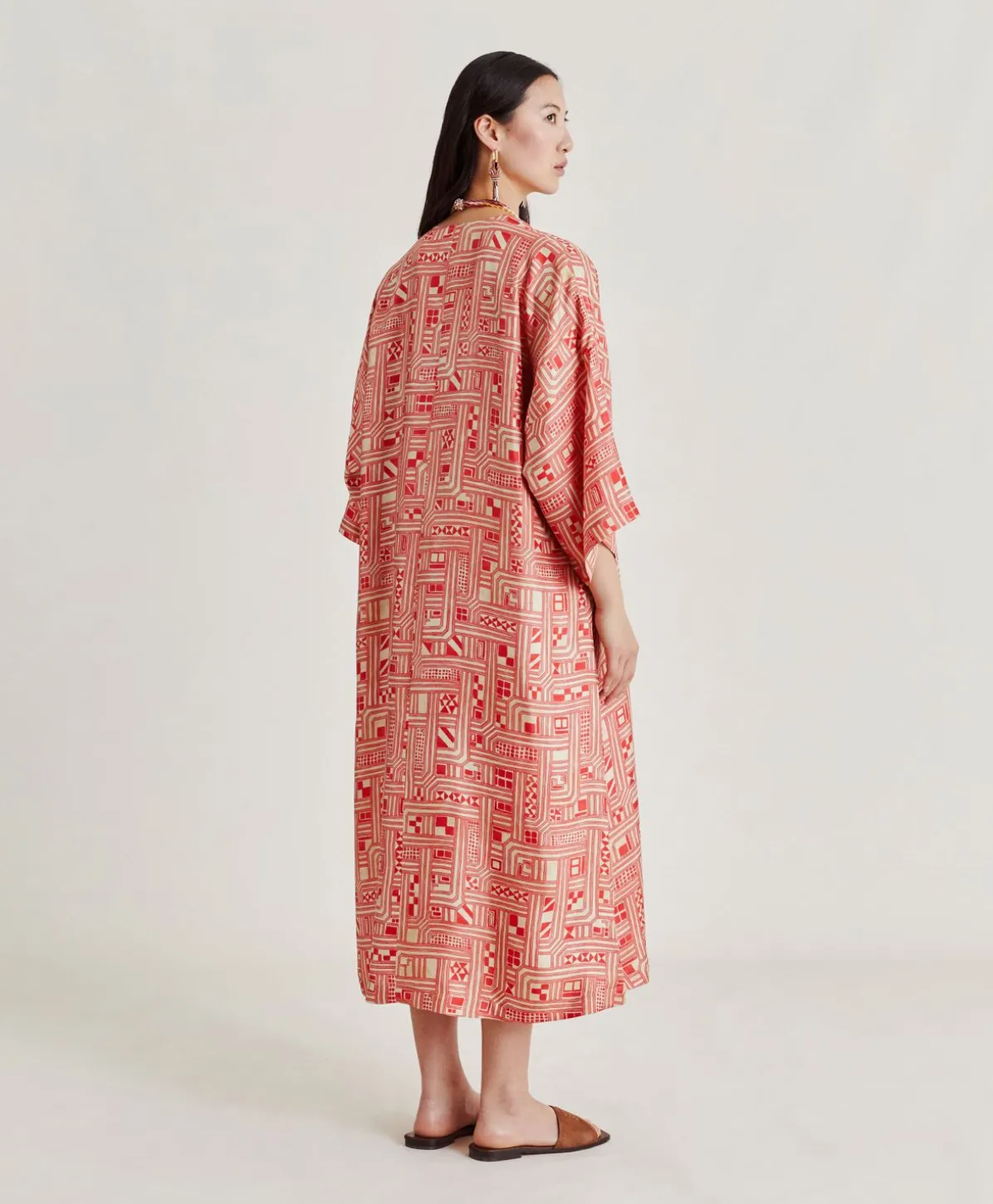 Robe Faro En Serge De Soie - Beige/ Corail