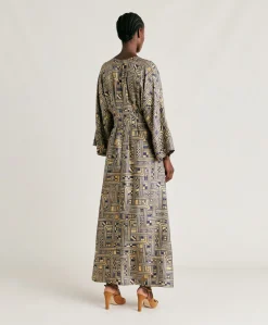 Robe Fortuna En Serge De Soie - Or/Bleu