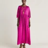 Robe Ginevra En Soie Unie - Cyclamen