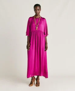 Robe Ginevra En Soie Unie - Cyclamen