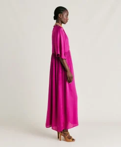 Robe Ginevra En Soie Unie - Cyclamen