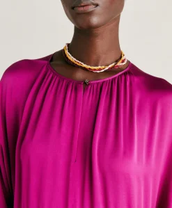 Robe Ginevra En Soie Unie - Cyclamen