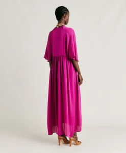 Robe Ginevra En Soie Unie - Cyclamen