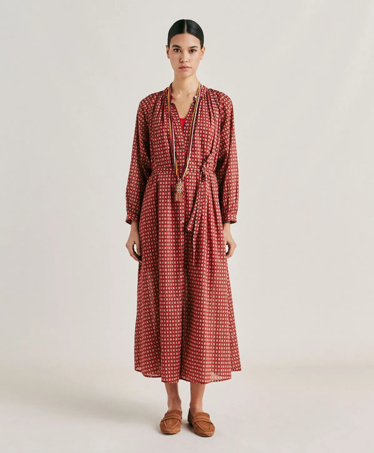 Robe Goa En Voile De Coton Imprime - Rouge