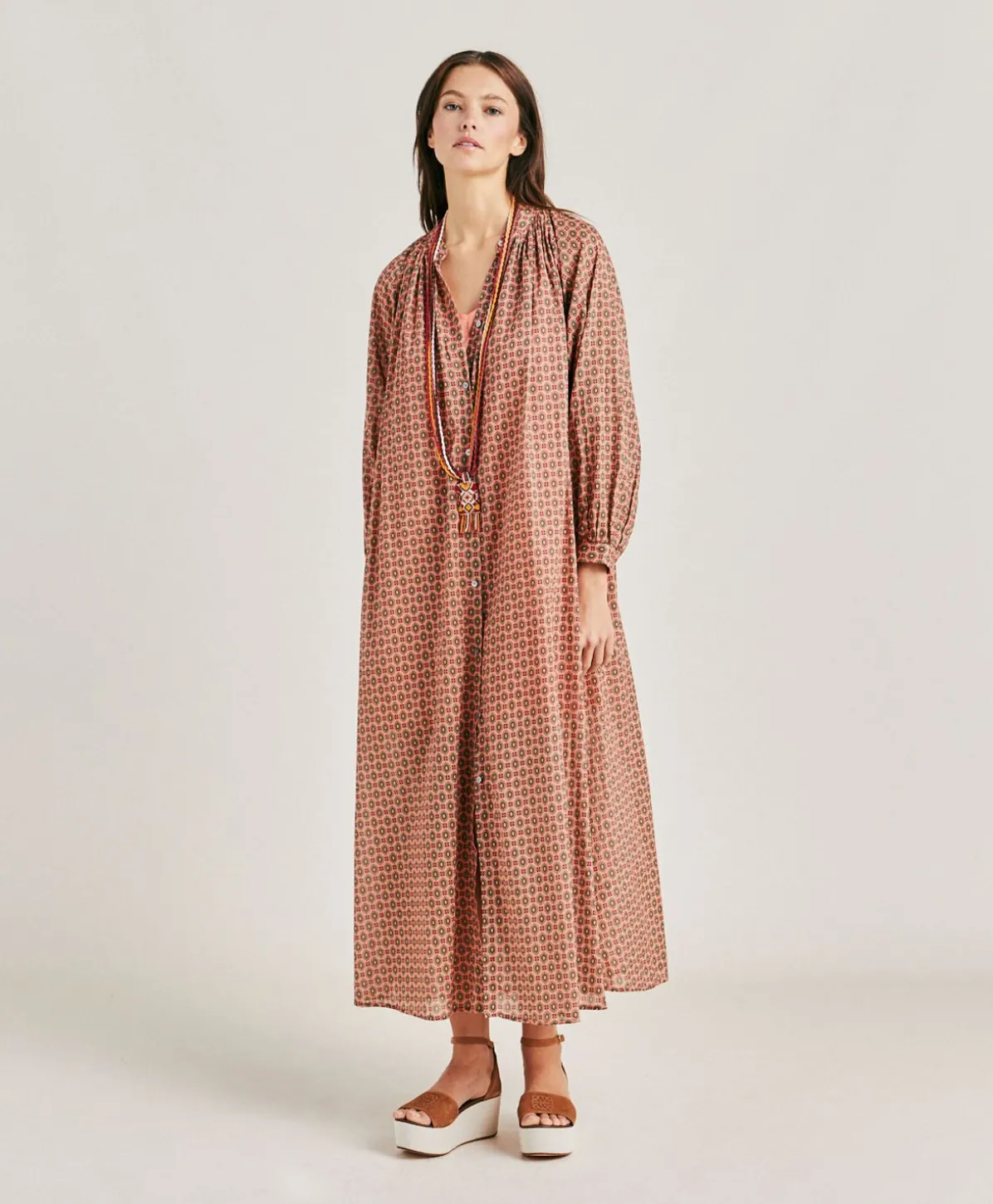 Robe Goa En Voile De Coton Imprime - Corail