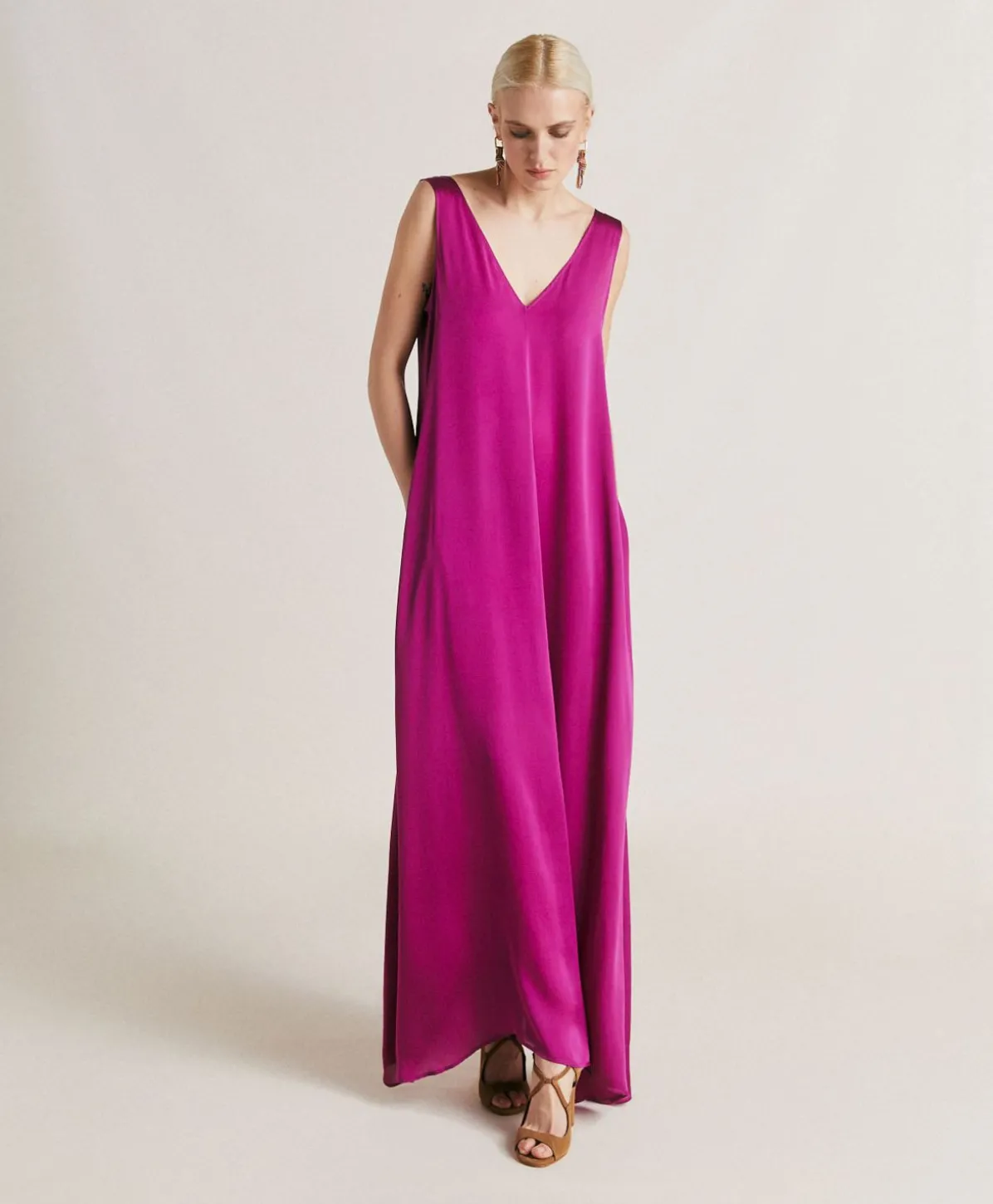 Robe Helena En Soie Unie - Cyclamen
