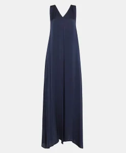 Robe Helena En Soie Unie - Bleu Nuit