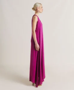 Robe Helena En Soie Unie - Cyclamen
