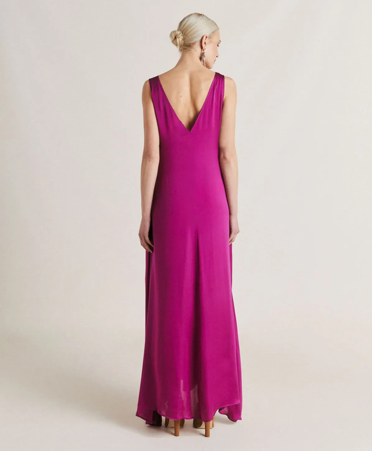 Robe Helena En Soie Unie - Cyclamen