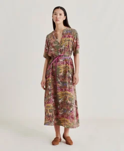 Robe Penelope Crepe De Chine - Olive Multicolore