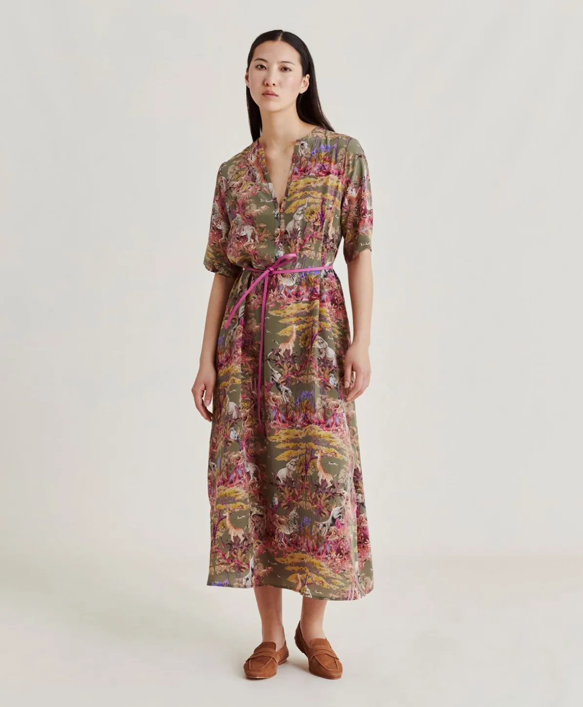 Robe Penelope Crepe De Chine - Olive Multicolore