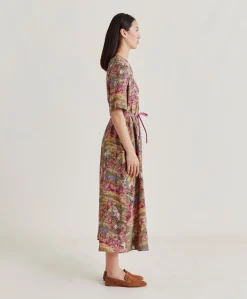 Robe Penelope Crepe De Chine - Olive Multicolore