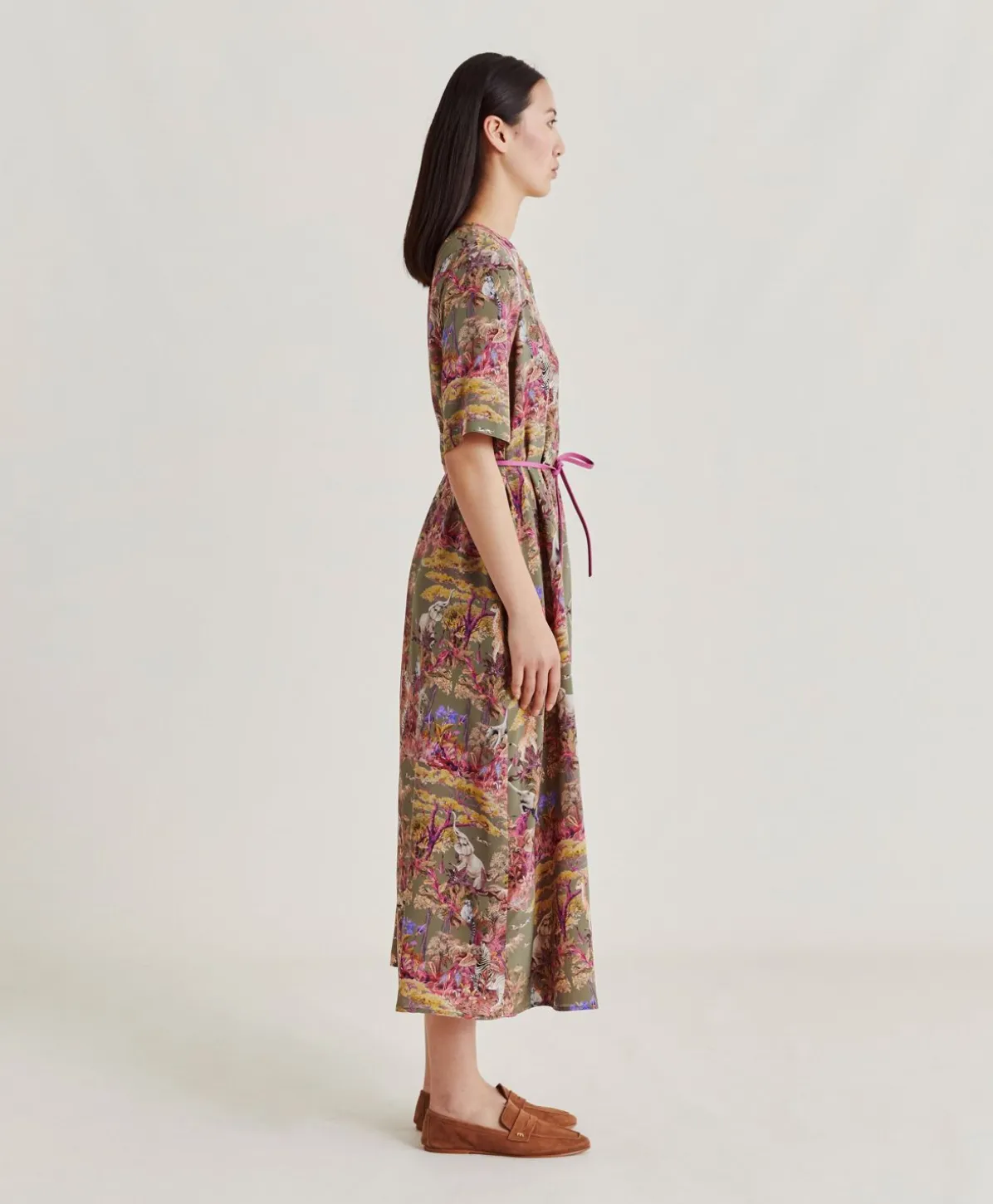 Robe Penelope Crepe De Chine - Olive Multicolore