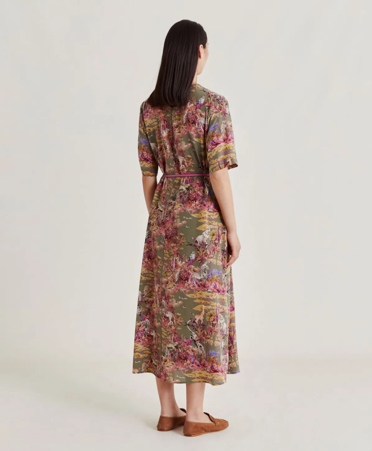 Robe Penelope Crepe De Chine - Olive Multicolore