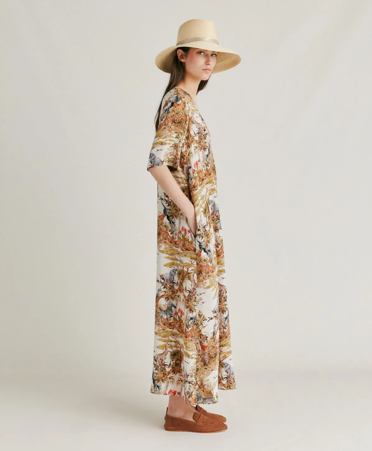 Robe Penelope En Crepe De Chine - Creme / Multicolore