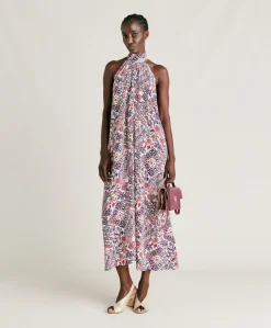 Robe Sabina En Crepe De Chine - Creme/Violet