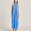 Robe Sabina En Crepe De Chine - Bleutte/Fuchsia