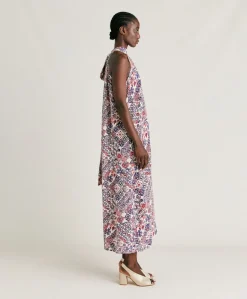 Robe Sabina En Crepe De Chine - Creme/Violet