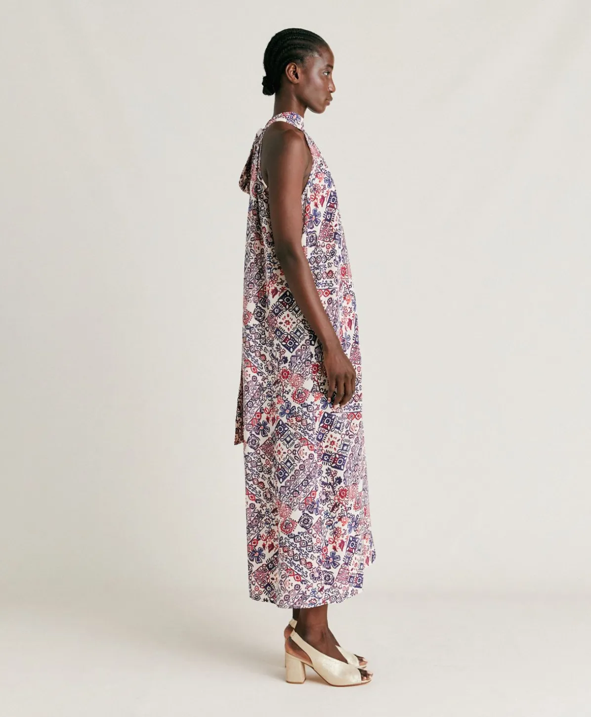 Robe Sabina En Crepe De Chine - Creme/Violet
