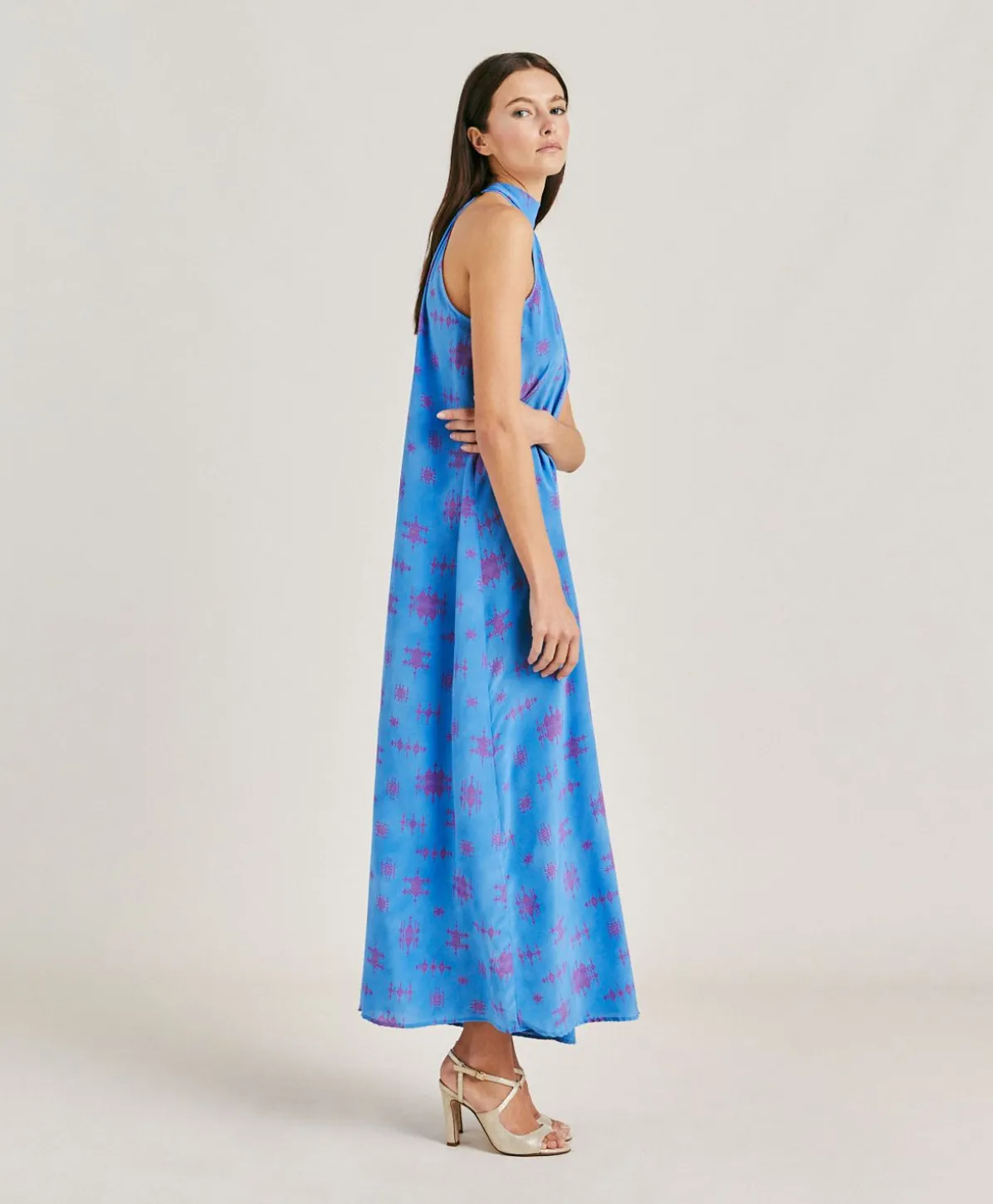 Robe Sabina En Crepe De Chine - Bleutte/Fuchsia
