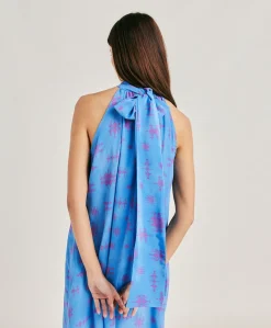 Robe Sabina En Crepe De Chine - Bleutte/Fuchsia