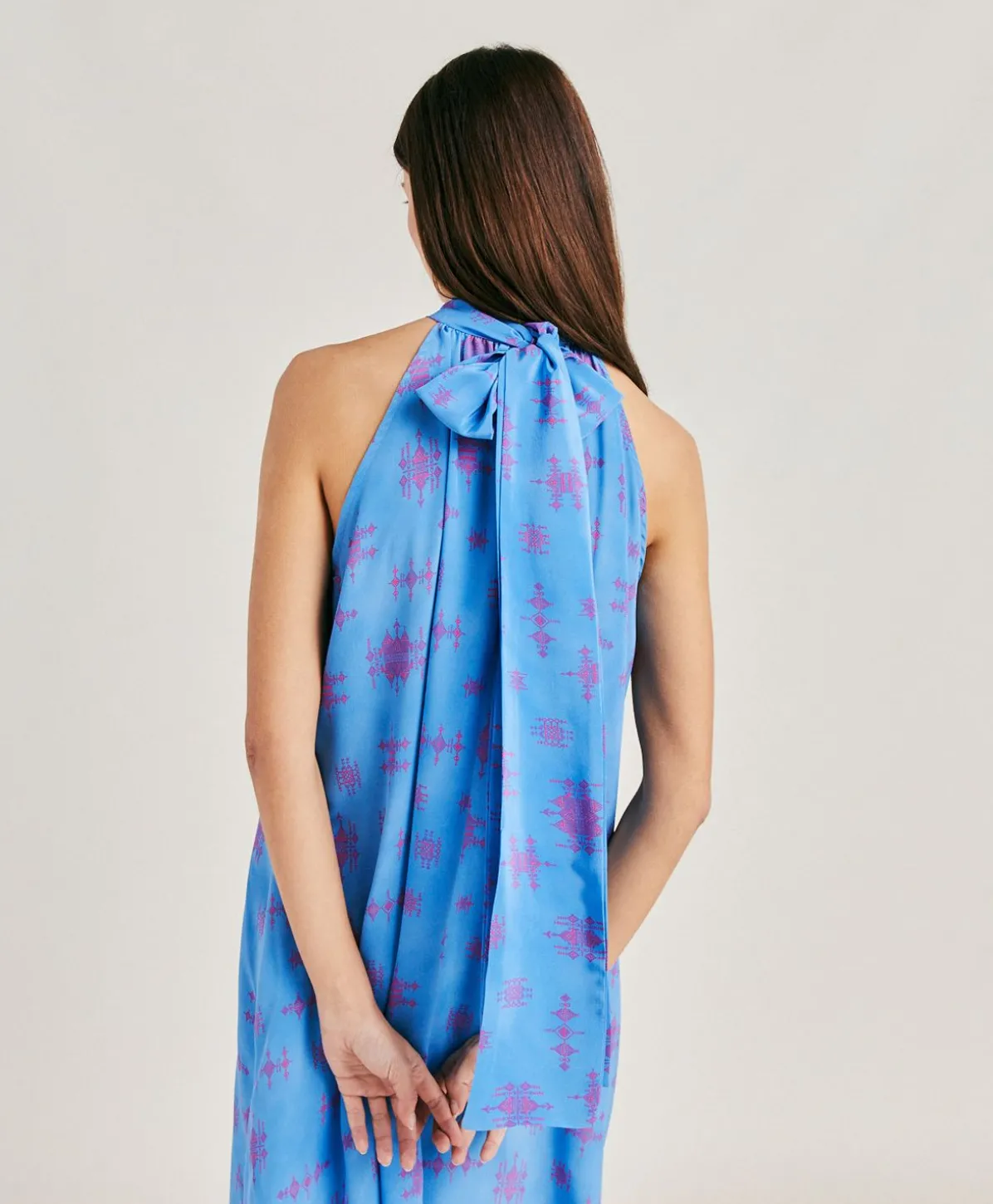 Robe Sabina En Crepe De Chine - Bleutte/Fuchsia