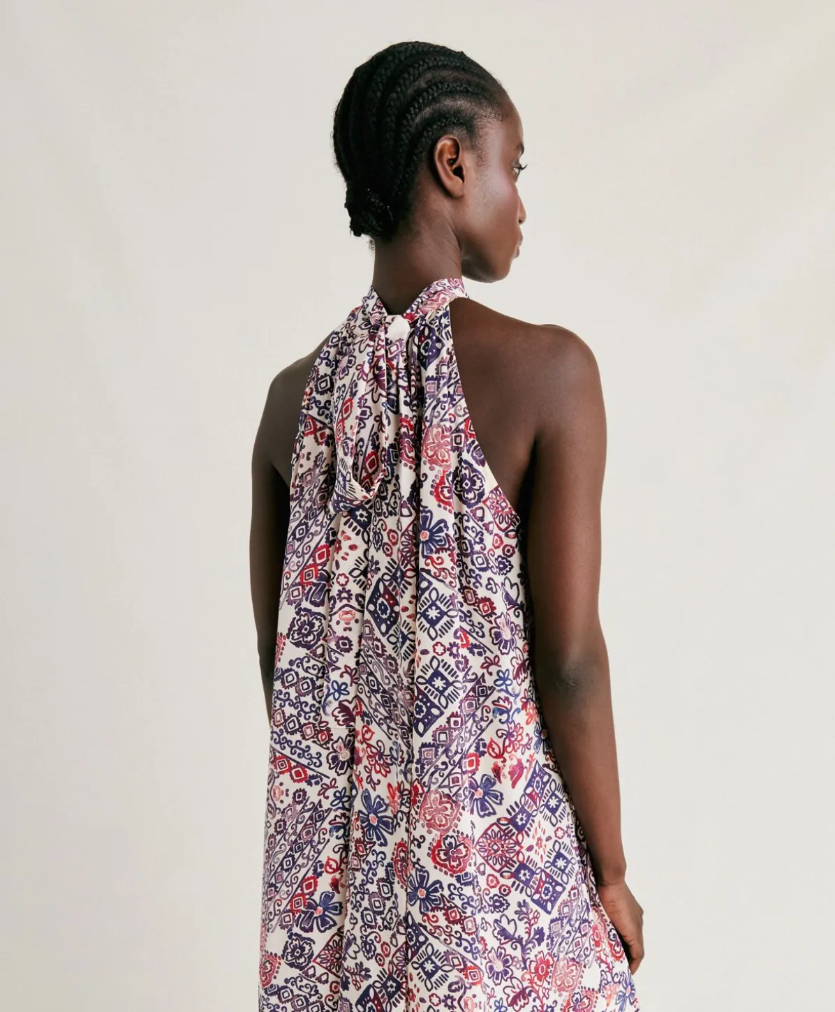 Robe Sabina En Crepe De Chine - Creme/Violet