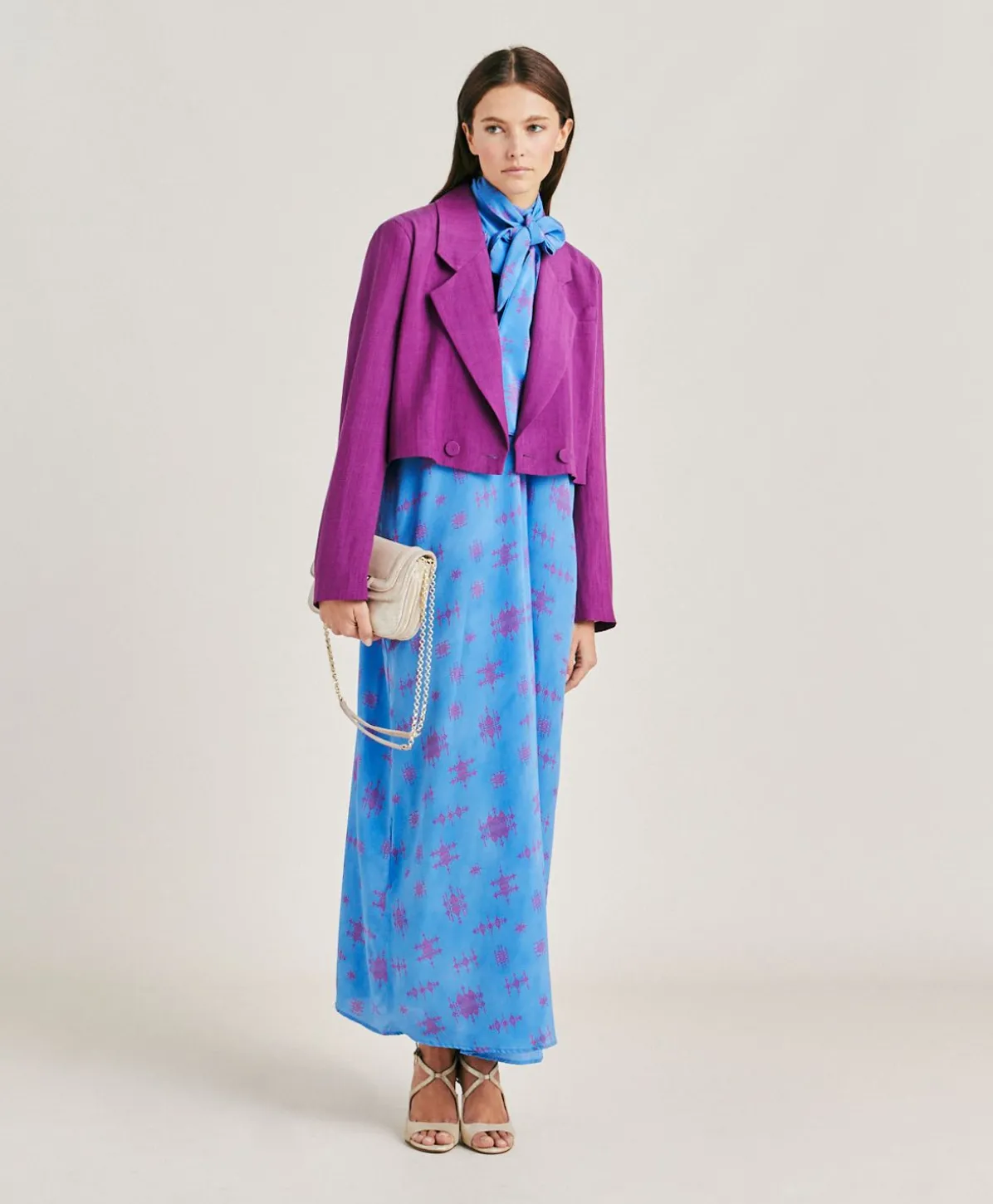Robe Sabina En Crepe De Chine - Bleutte/Fuchsia