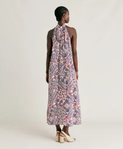 Robe Sabina En Crepe De Chine - Creme/Violet