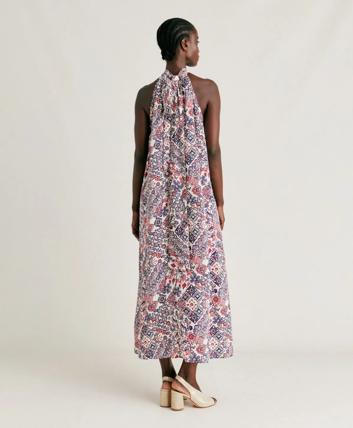 Robe Sabina En Crepe De Chine - Creme/Violet