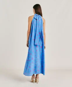 Robe Sabina En Crepe De Chine - Bleutte/Fuchsia