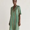 Robe Sarraina En Serge De Soie - Vert/Multicolore